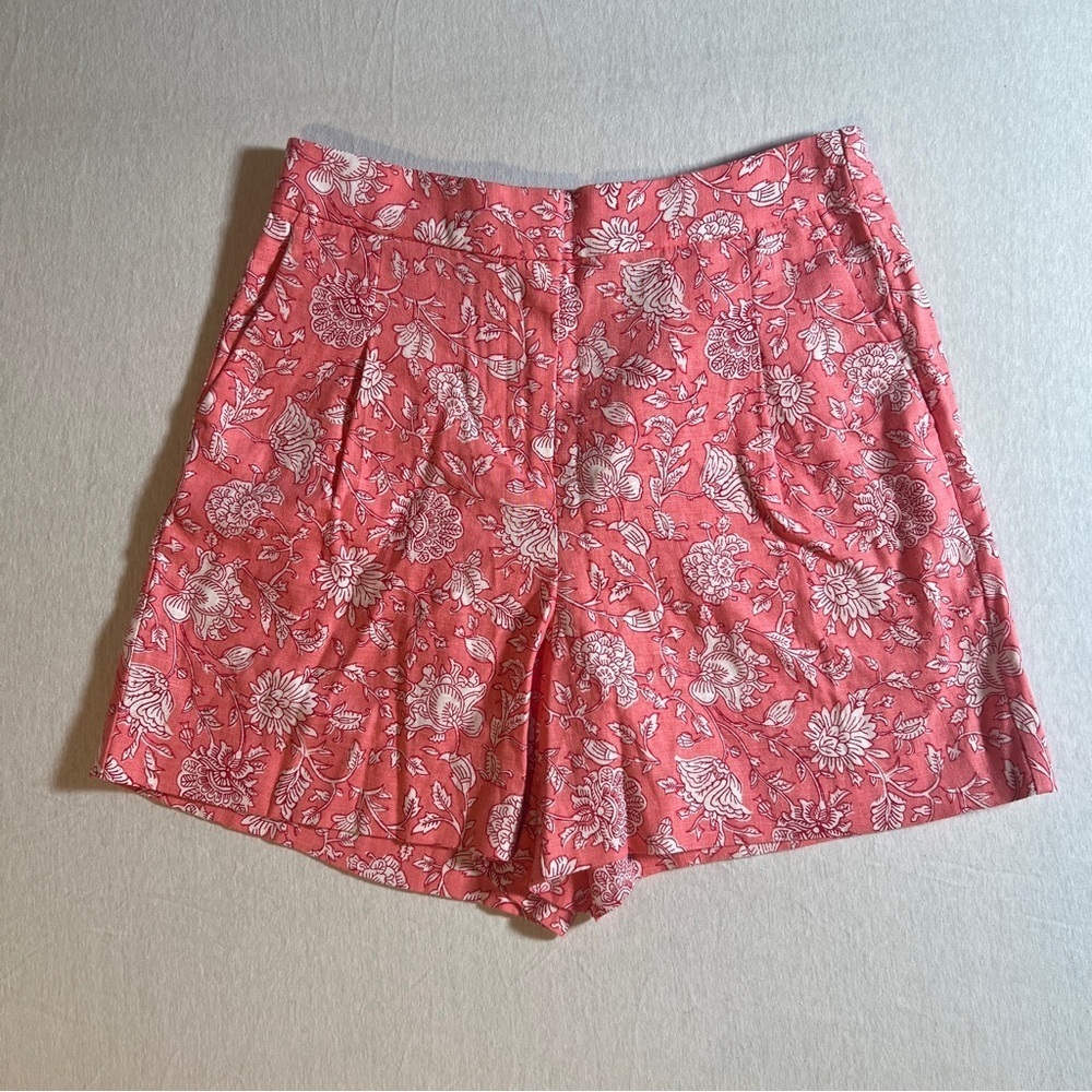 J Crew Pink Floral Linen Blend High Waisted Shorts, Size 4 w/ Front Pockets